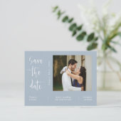 Carte Postale Simple Dusty Blue Photo Code QR Enregistrer la dat (Debout devant)