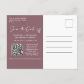 Carte Postale Simple Dusty Purple Enregistrer la date QR Code ph (Dos)