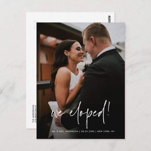 Carte Postale Simple écriture manuscrite Mariage Elopement photo (Devant / Derrière)