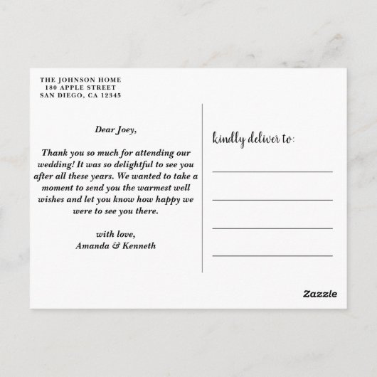 Carte Postale Simple Elegant 1 Mariage photo Merci (Dos)