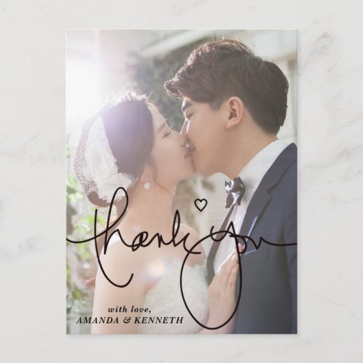 Carte Postale Simple Elegant 1 Mariage photo Merci (Devant)