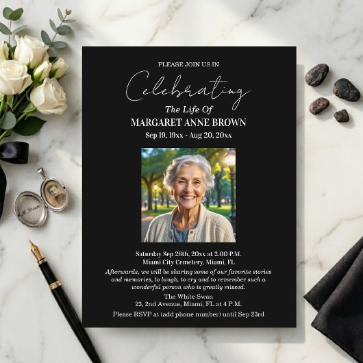 Carte Postale Simple Elegant Celebration Of Life Photo 