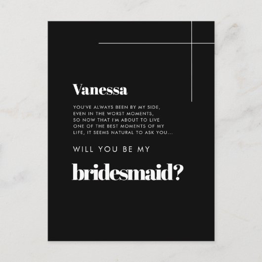 Carte Postale Simple elegant & chic Bridesmaid proposal (Devant)