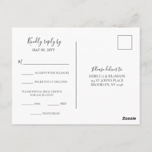 Carte Postale Simple élégant choix de repas Mariage RSVP