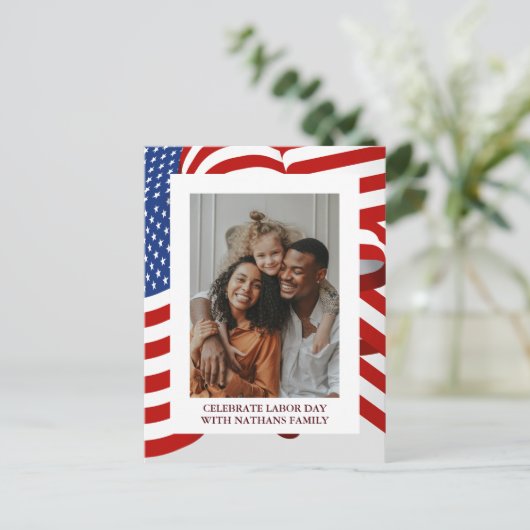 Carte Postale Simple Elegant Happy Labor Day avec drapeau améric (Debout devant)