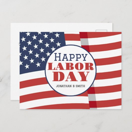 Carte Postale Simple Elegant Labor Day avec drapeau américain (Devant / Derrière)