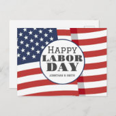 Carte Postale Simple Elegant Labor Day avec drapeau américain (Devant / Derrière)