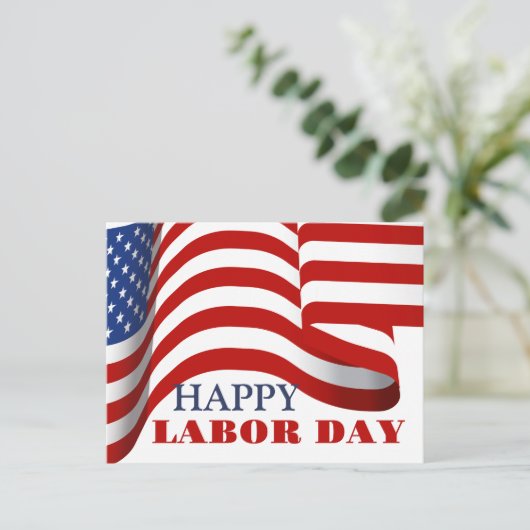 Carte Postale Simple Elegant Labor Day avec drapeau américain (Debout devant)