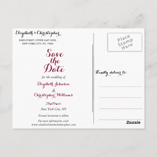 Carte Postale Simple Elegant Marsala Mariage blanc Enregistrer l (Dos)