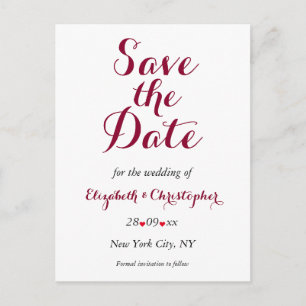 Carte Postale Simple Elegant Marsala Mariage blanc Enregistrer l