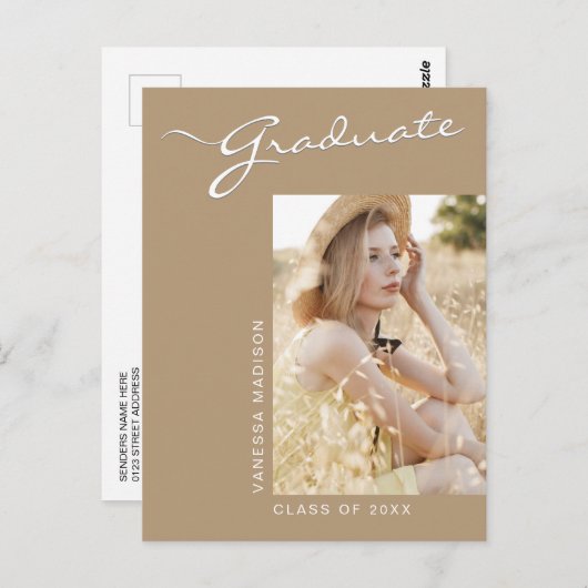 Carte Postale Simple élégant moderne | 1 Faire-part photo Grad (Devant / Derrière)
