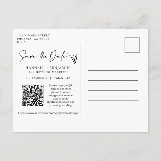 Carte Postale Simple élégant moderne Enregistrer la date QR Code (Dos)