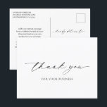 Carte Postale Simple Élégant Moderne Remerciement Entreprise<br><div class="desc">Carte postale de remerciement d'entreprise de style classique avec un design simple et minimal noir et blanc combinant des polices serif traditionnelles et un script élégant.  Le verso contient votre message personnalisé.  Cette carte postale de remerciement moderne est idéale pour tout type d'entreprise,  grande ou petite.</div>