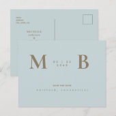 Carte Postale Simple & Élégant Monogramme Bleu Glacé Save the Da (Devant / Derrière)