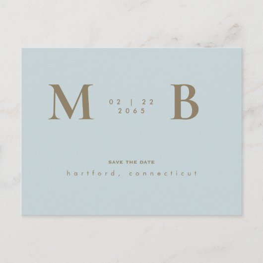 Carte Postale Simple & Élégant Monogramme Bleu Glacé Save the Da (Devant)