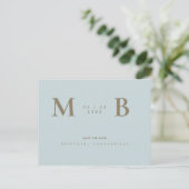 Carte Postale Simple & Élégant Monogramme Bleu Glacé Save the Da (Debout devant)