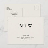 Carte Postale Simple & Élégant Monogramme Crème Save the Date (Devant / Derrière)