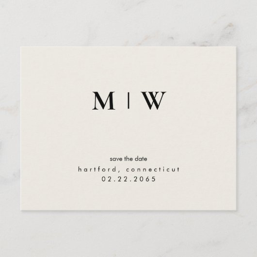 Carte Postale Simple & Élégant Monogramme Crème Save the Date (Devant)