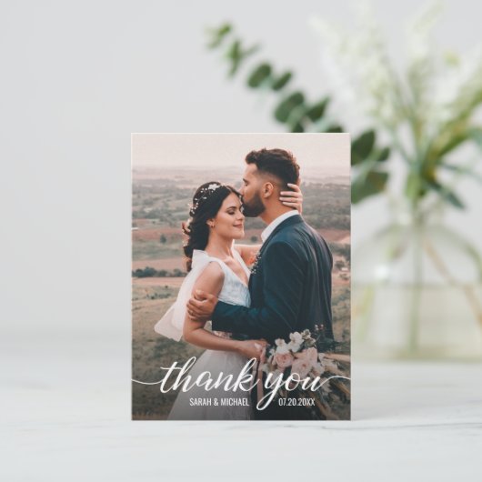 Carte Postale Simple Elegant Mood Script Photo Mariage Merci (Debout devant)