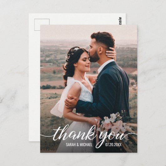Carte Postale Simple Elegant Mood Script Photo Mariage Merci (Devant / Derrière)