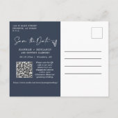 Carte Postale Simple Elegant Navy Enregistrer la date Code QR Ph (Dos)