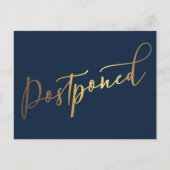 Carte Postale Simple Elegant Navy & Gold Postpond Faire-part (Devant)