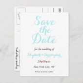 Carte Postale Simple Elegant Turquoise mariage blanc Enregistrer (Devant / Derrière)