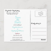 Carte Postale Simple Elegant Turquoise mariage blanc Enregistrer (Dos)