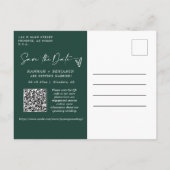 Carte Postale Simple Emerald Green Enregistrer la date QR Code p (Dos)