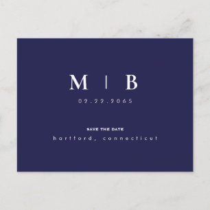 Carte Postale Simple Épure Monogramme Marin Mariage Enregistrer