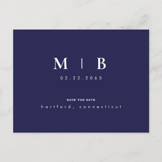 Carte Postale Simple Épure Monogramme Marin Mariage Enregistrer (Devant)