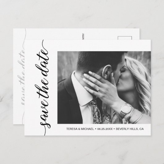 Carte Postale Simple et chic Photo de fiançailles Mariage Enregi (Devant / Derrière)