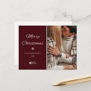 Carte Postale Simple et Élégant Fêtes de Noël Burgundy foncé