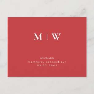 Carte Postale Simple et élégant monogramme blanc Date de sauvega