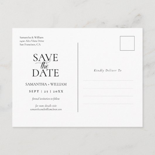 Carte Postale Simple et élégant Save the Date (Dos)