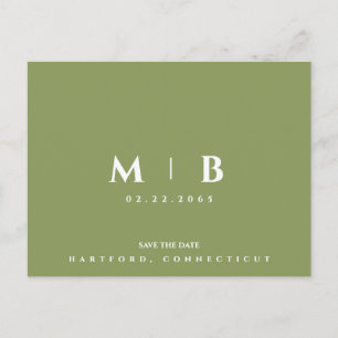 Carte Postale Simple Faire-part de mariage à monogramme vert mou