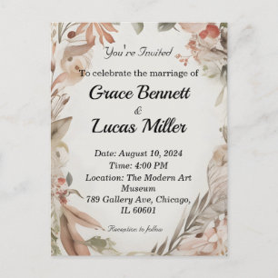 Carte Postale Simple faire-part de mariage floral peint doux