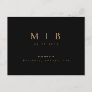 Carte Postale Simple Faire-Part de Mariage Monogramme Or Noir