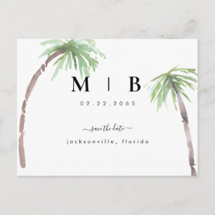 Carte Postale Simple Faire-Part de Mariage Tropical avec Initial