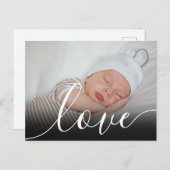 Carte Postale Simple Faire-part de naissance de script photo béb (Devant / Derrière)