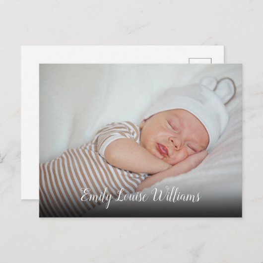 Carte Postale Simple Faire-part de script photo bébé (Devant / Derrière)