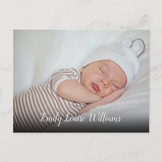Carte Postale Simple Faire-part de script photo bébé (Devant)