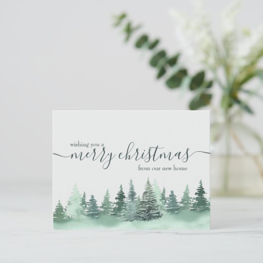 Carte Postale Simple Faire-part de vacances en forêt d'hiver (Debout devant)