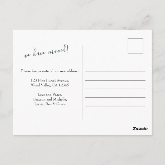 Carte Postale Simple Faire-part de vacances en forêt d'hiver (Dos)