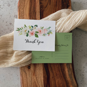 Carte Postale Simple feuillage vert floral calligraphie Merci