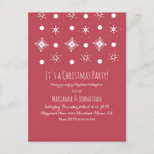 Carte Postale Simple Flocon de Neige Blanc Rouge Fête de Noël