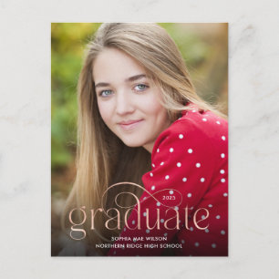 Carte Postale Simple Flourish Rose Gold Type Photo Graduation