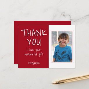 Carte Postale Simple Garçon Rouge Photo Merci Anniversaire
