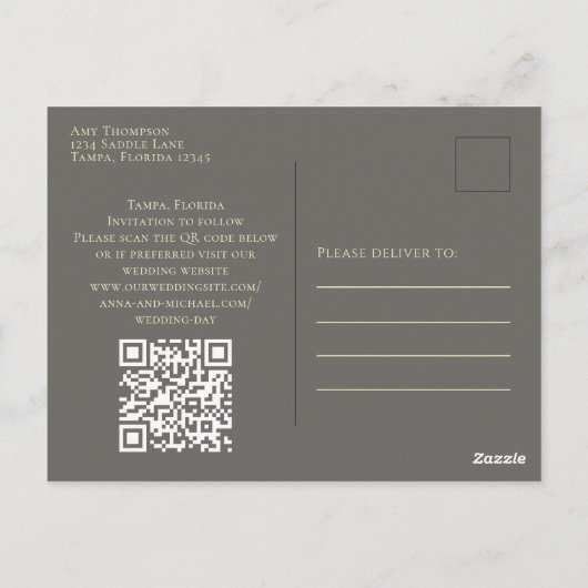 Carte Postale Simple Gold Calligraphie moderne Photo QR Code (Dos)