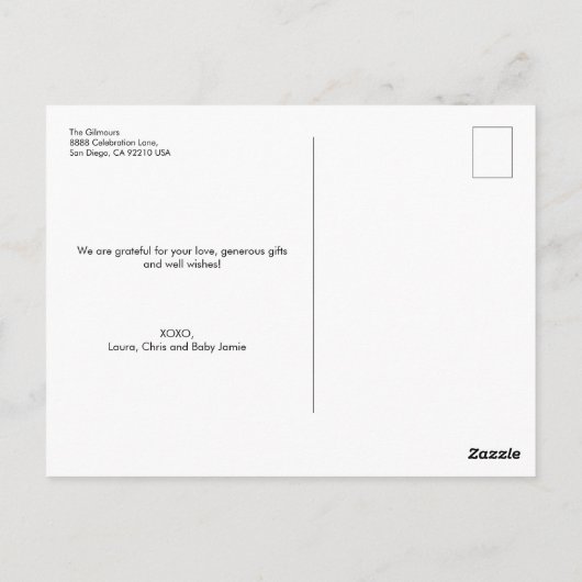 Carte Postale Simple Gold Script photo collage bébé merci (Dos)